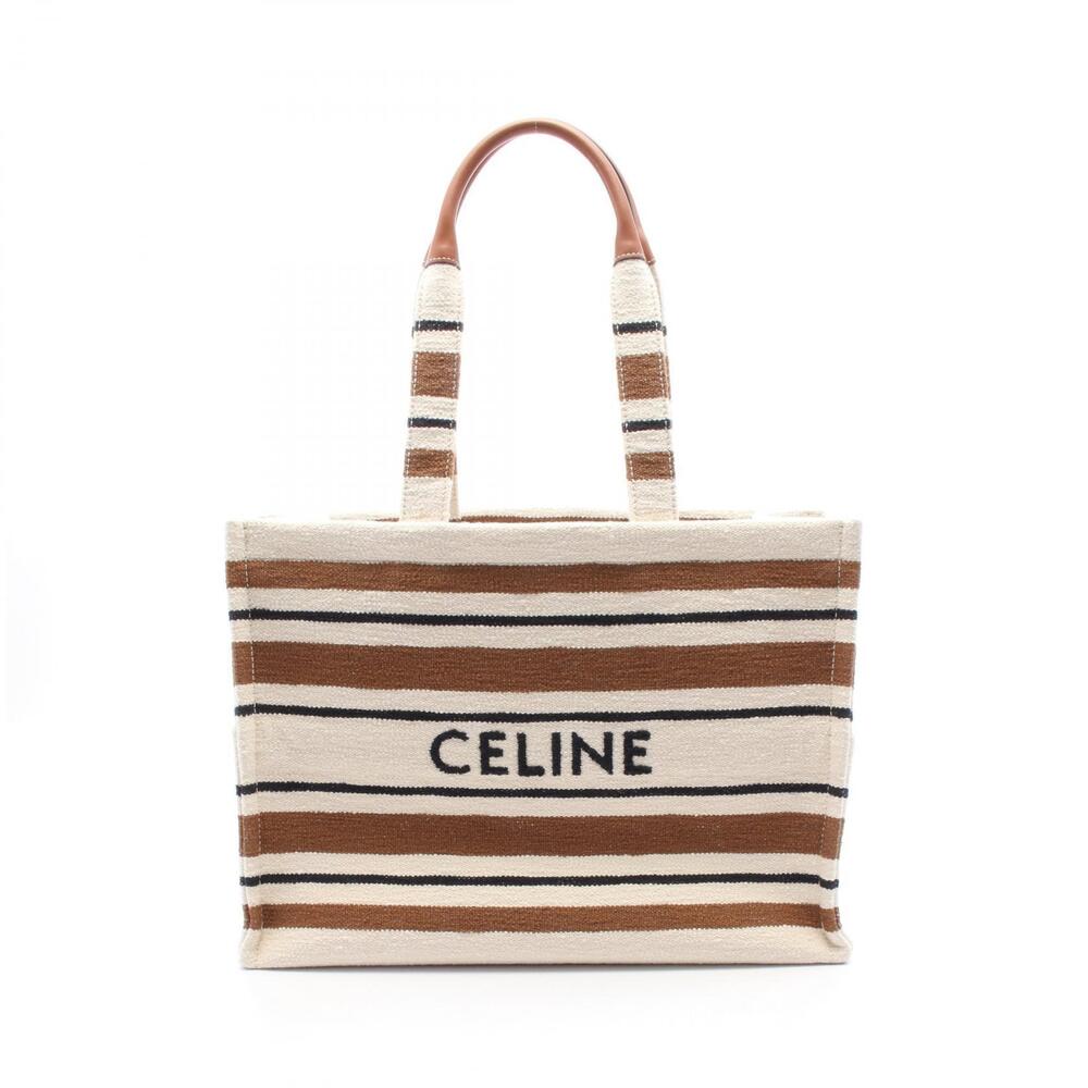 Celine Cabas Thais Tote Bag Canvas Ivory White Brown Black